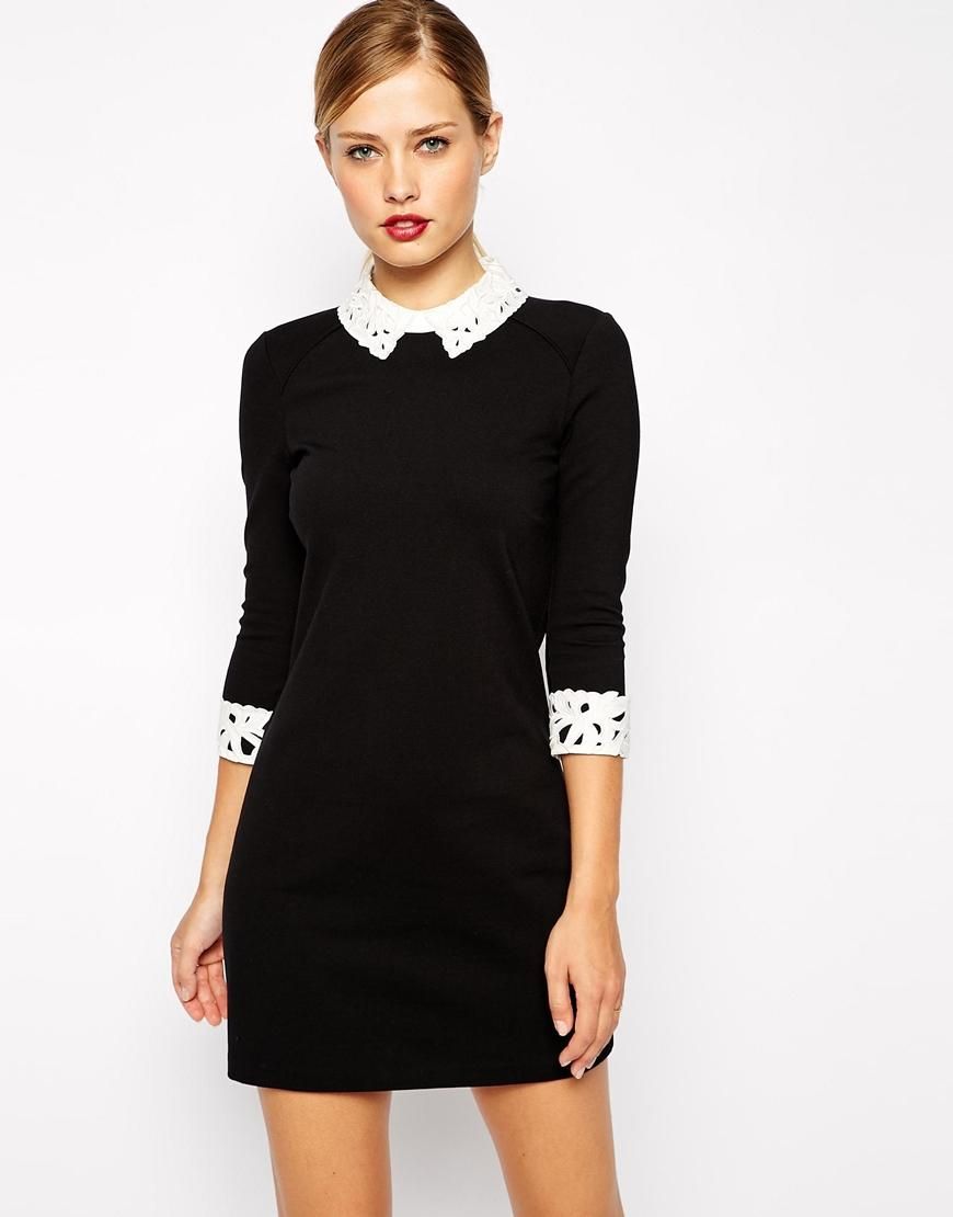 shop black dress with white collar